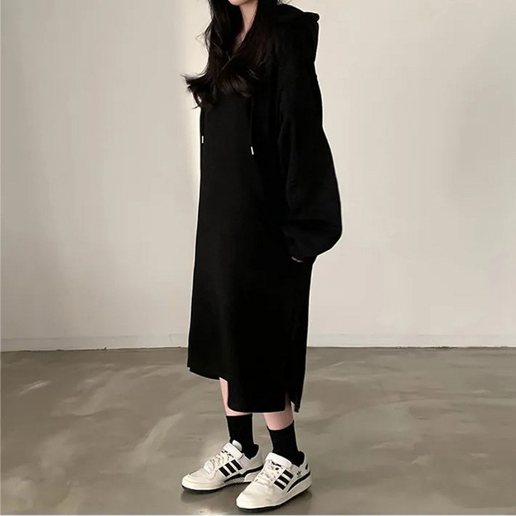 아노락 기모 후드 롱 원피스