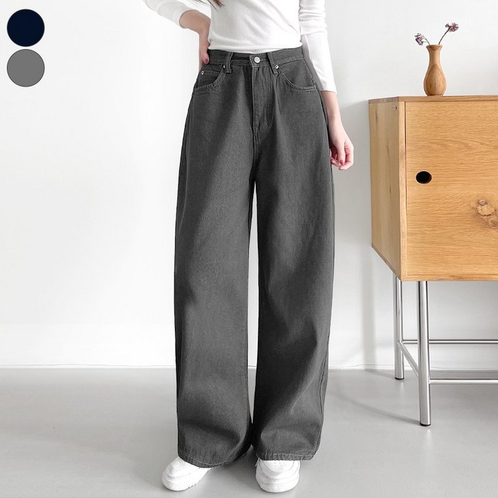 바비팩토리 여성용 데님 벌룬핏 와이드팬츠 청바지 롱팬츠 군살커버 긴바지
