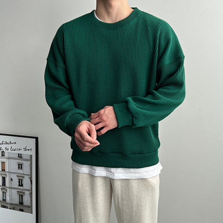 제인드 라운드 맨투맨 남자 세미 오버핏 스웨터 긴팔 이너 티셔츠 봄 가을 겨울 옷 코디 - 쇼핑앤샵