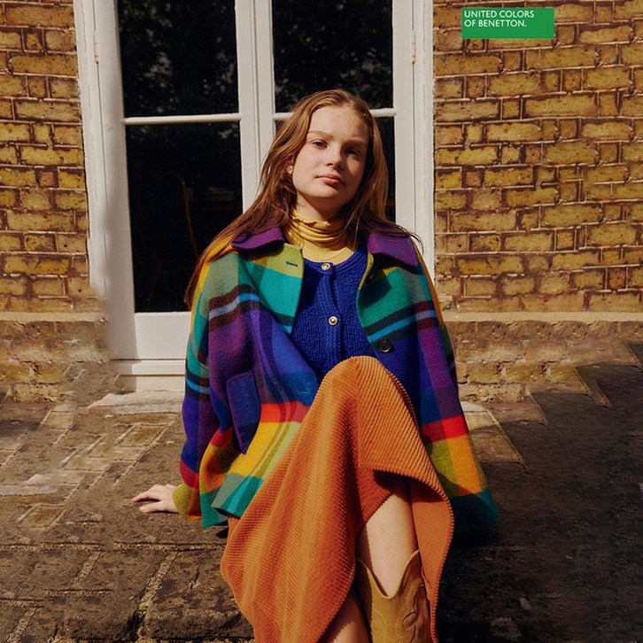 베네통 아울렛 너티 체크 울 코트 BACTA7461MU 219241