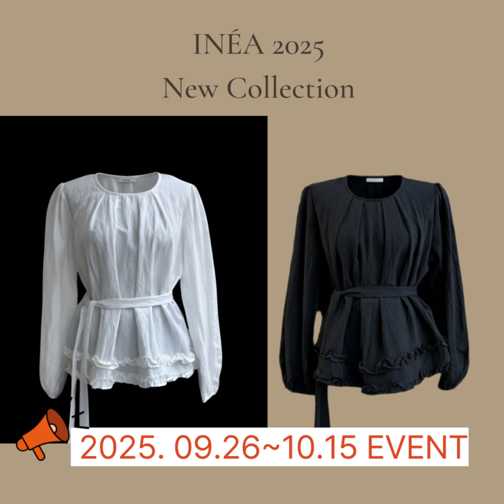 이네아 여성 러플밑단 스카프타이 라운드 핀턱 블라우스 긴팔 루즈핏