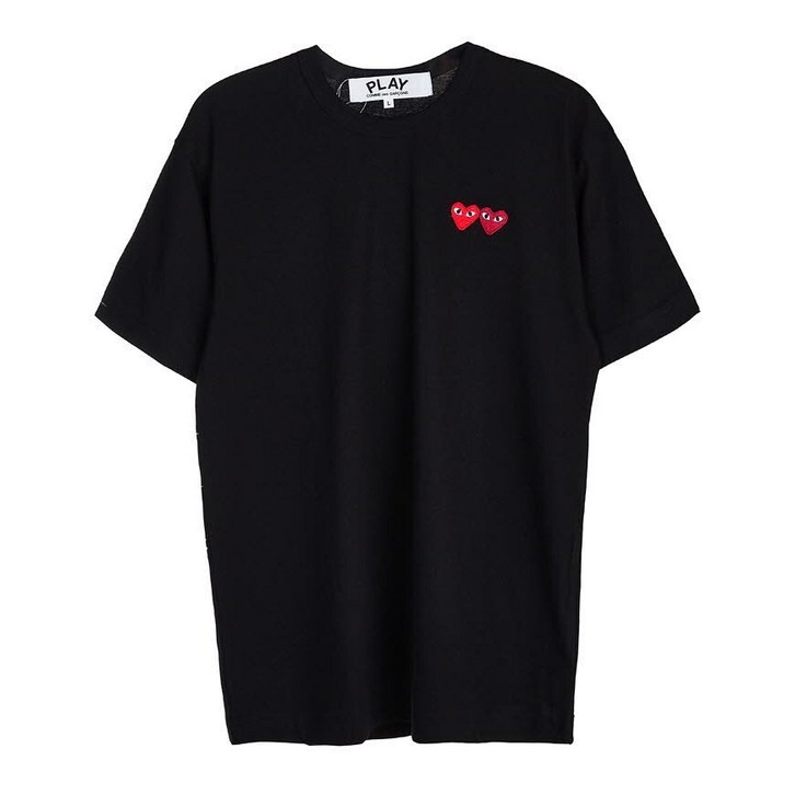 [꼼데가르송] [라벨루쏘]  남성 더블 하트 로고 반팔 티셔츠 AZ P1T226 051 BLACK