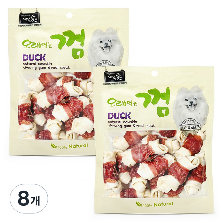 백년애 고기가 2배 이상 말린 오래먹는 강아지껌, 오리고기 소형, 250g, 8개