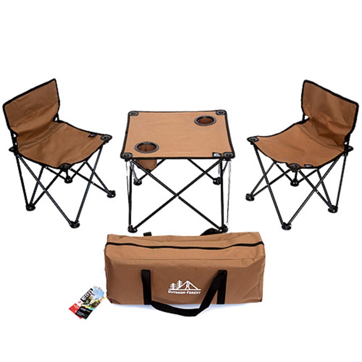 캠핑의자 [쿠팡수입] 아웃도어 포레스트 캠핑 의자 2p + 테이블 1p 캠핑의자 테이블 세트