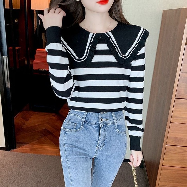 배색카라 스트라이프 니트 NZ01