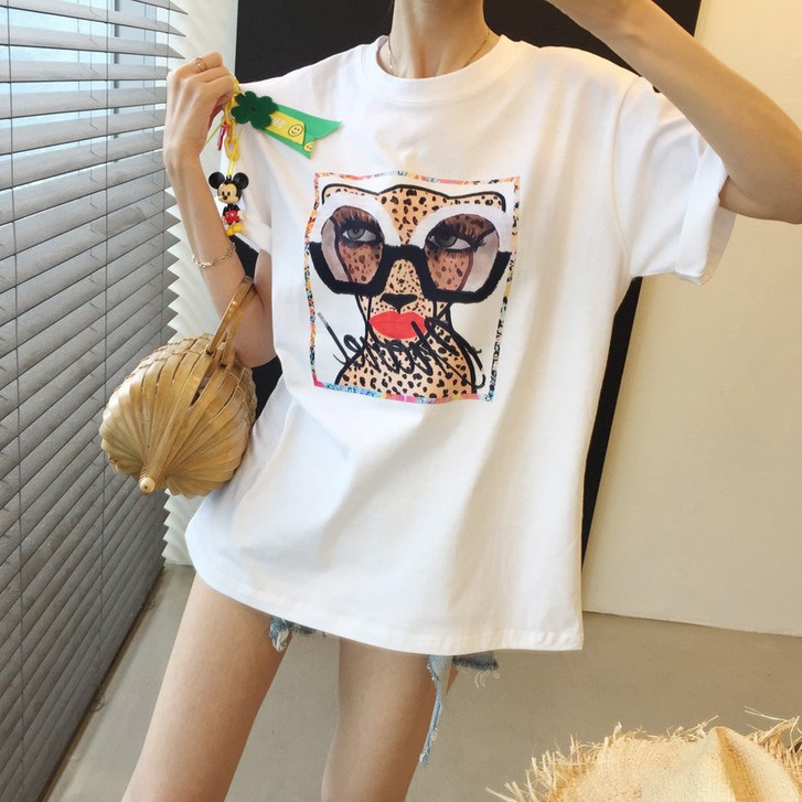 립앤힙 치타 프린팅 라운드 루즈핏 반팔 티셔츠 (5color)