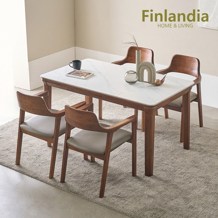 핀란디아 로하스 세라믹 4인 식탁세트(의자4)