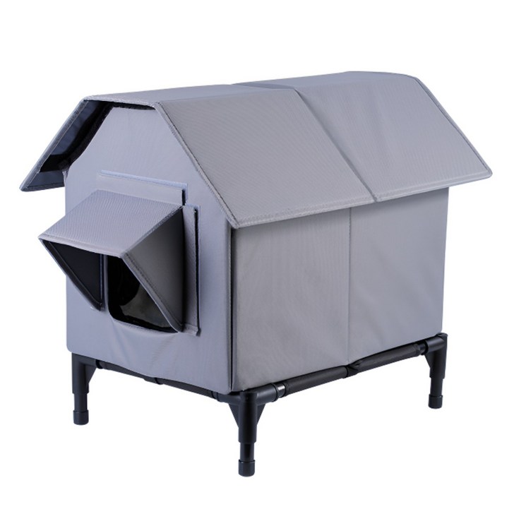 클라라펫 길고양이 비 냉기 차단 공중집 고급 세트 사계절용 길냥이 하우스, 그레이, 1개