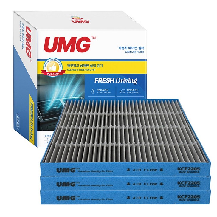 냄새제로 틈새제로 먼지제로 엄지 척 UMG 국산 프리미엄 4면 강화 구조 활성탄 필터, 3개, KCF2201C