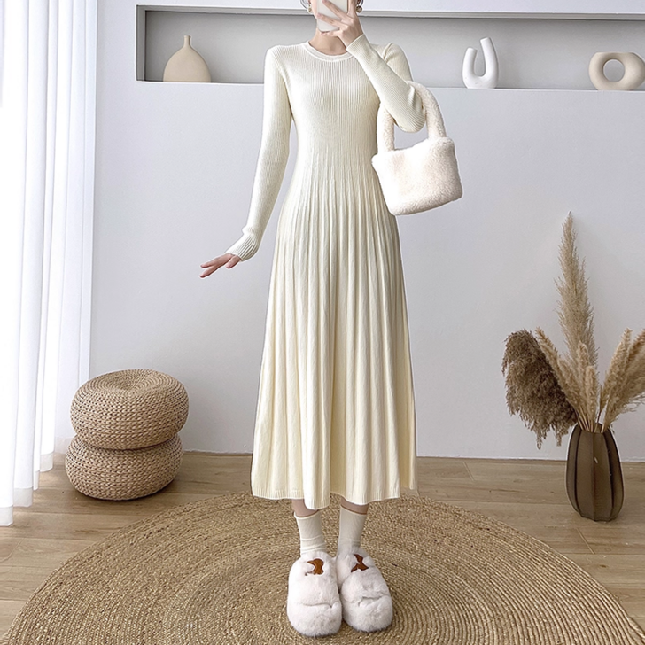 NUNUHANA 여성 베이직 롱 니트 원피스