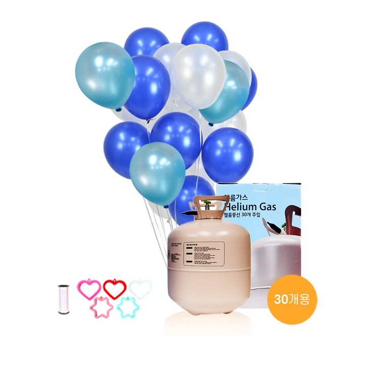별이네파티 헬륨가스 30개용25cm펄블루톤 라운드풍선30입컬링리본1개무게추1개 세트