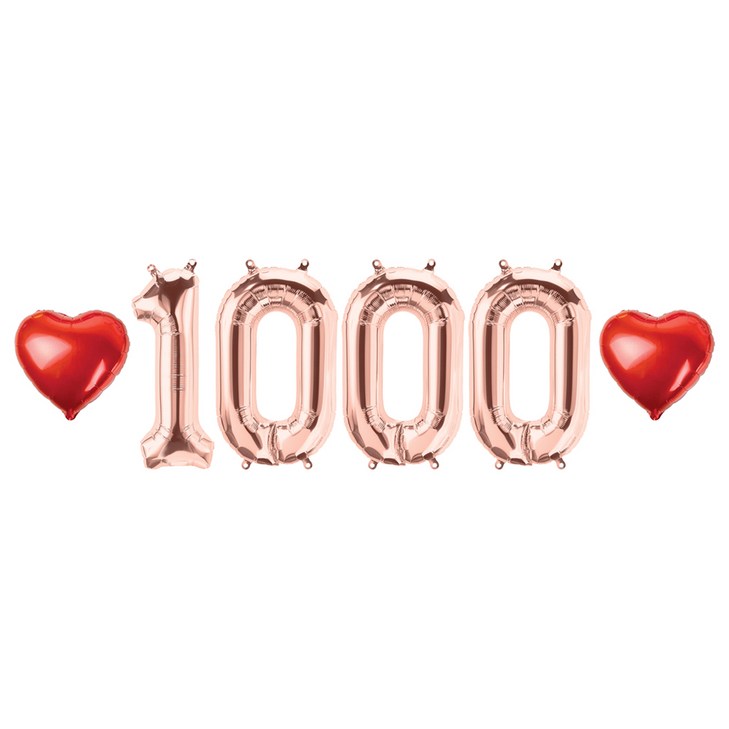 1000일 기념 축하 이벤트 커플 아기 결혼 숫자 하트 풍선 세트