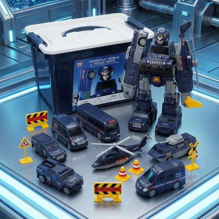 토요요 자석 공사 변신 로봇 조립 장난감 경찰 포크레인 완구JMBX1