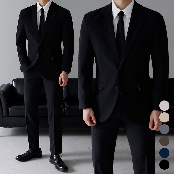 베이직바이블 남성용 사계절 베이직 수트 정장 세트 프리미엄 빅사이즈 자켓 슬랙스3color