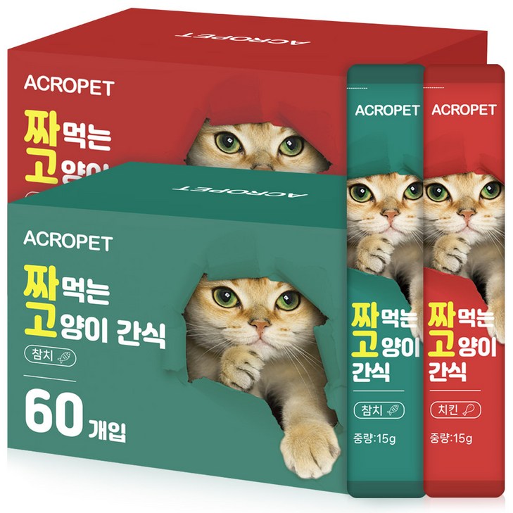 아크로펫 짜먹는 고양이 간식 대용량 스틱형 영양간식 츄르, 120개, 15g, 참치치킨