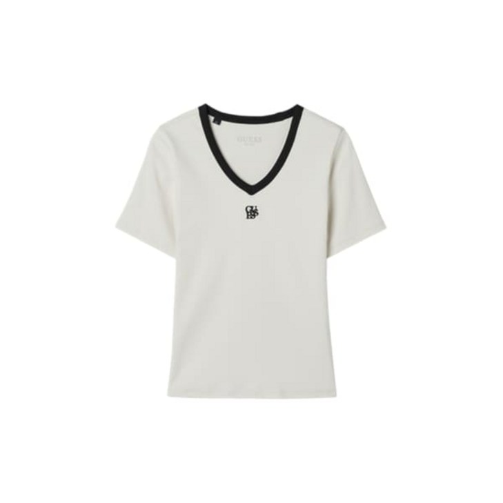 백화점 정품 게스 여름 통기성 클래식 핏 반팔 티 셔츠 V넥 링거 반팔티 여성