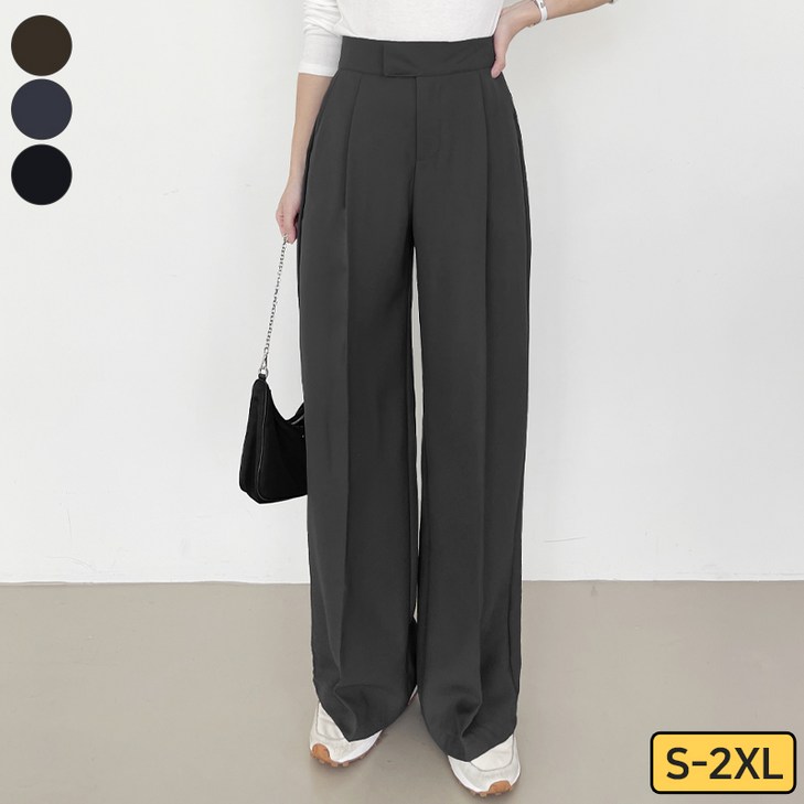 여리진 여성용 핀턱 와이드 일자 슬랙스 키작녀 팬츠 촤르르 바지 빅사이즈까지 S2XL