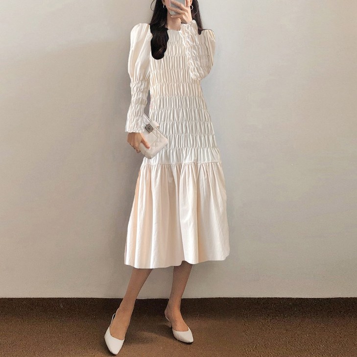 요시아나 당일발송 로맨틱 스모크 퍼프소매 원피스 2컬러
