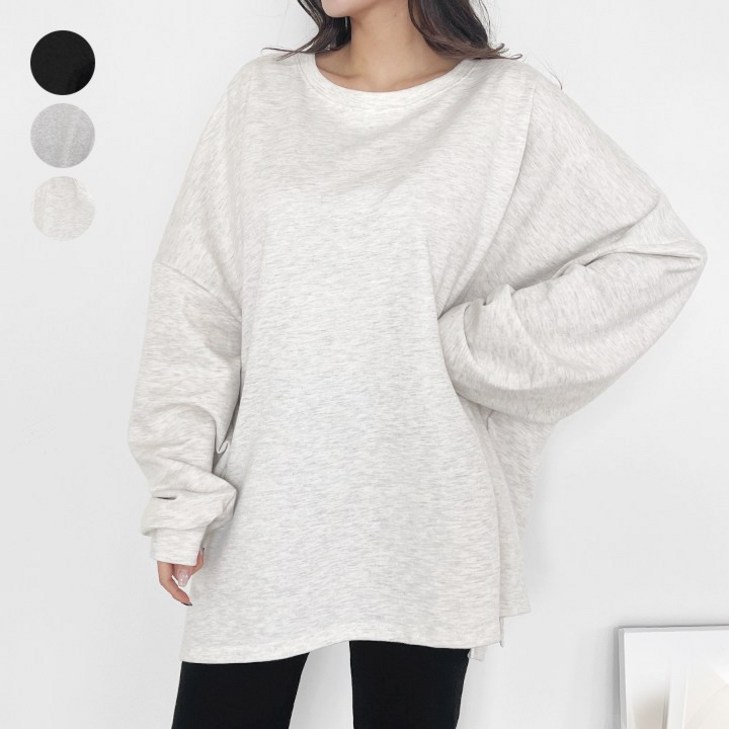 가비진 여성 오버핏 라운드 맨투맨 옆트임 티셔츠 빅사이즈까지