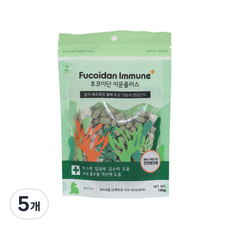 펫인클로버 강아지 후코이단 이뮨플러스 간식, 황태 후코이단 혼합맛, 130g, 5개 펫인클로버 강아지 후코이단 이뮨플러스 간식, 황태 후코이단 혼합맛, 130g, 5개