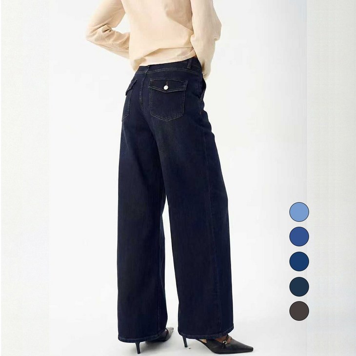 엘블로썸 여성 숏,기본,롱 스판 와이드 히든밴드 백포켓 청바지