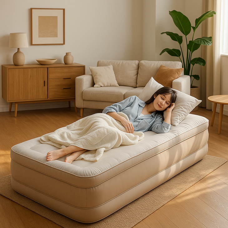휴대용 자동충전 매트리스 야외 자동충전 매트리스 원터치 에어 캠핑 매트리스 빠른 자동충전 방습 매트리스, 베이지