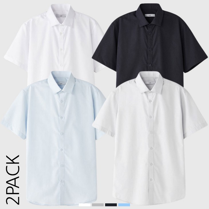 [코디갤러리 by STCO] 베이직 레귤러 반팔 셔츠 4종 1+1 번들 PACK