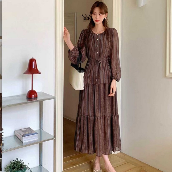 오나스타일 센슈얼 빈티지 무드 롱원피스 가을 간절기 맥시원피스