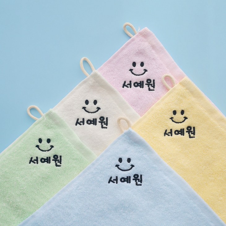 야자수샵 KC인증 이름자수 어린이집 캐릭터 고리수건 5매세트 핸드타월