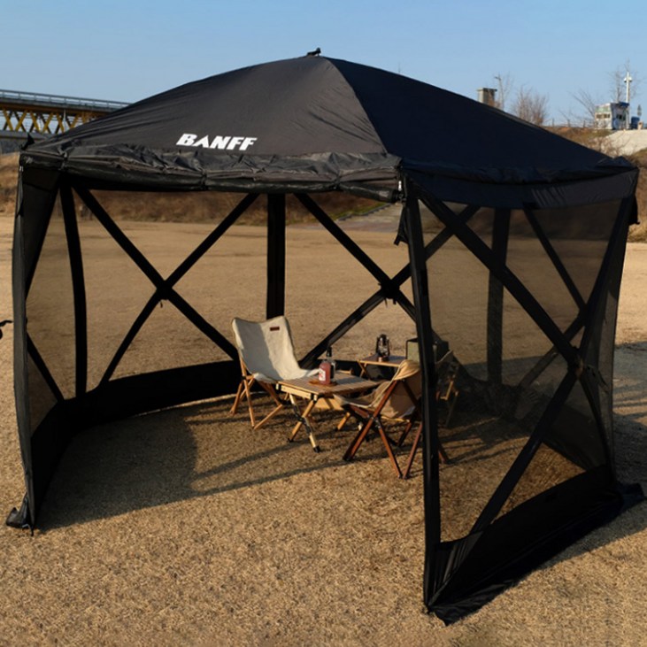 밴프 원터치 육각 스크린 텐트 + 아우터커버, 블랙, 1세트