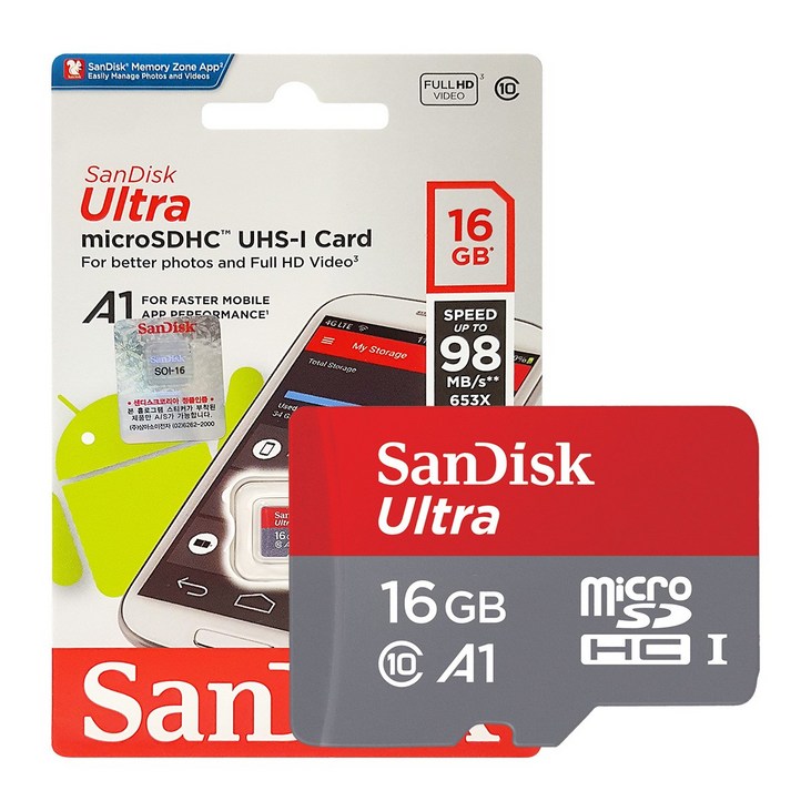 샌디스크 Ultra x653 x677 배속 MicroSD 카드, 샌디스크 16GB