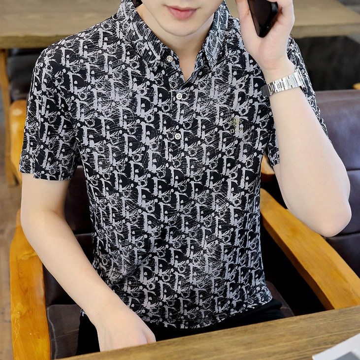 프린팅반팔티 카라셔츠 남자 트렌드 여름 얇은 슬림 상의 비지니스 캐쥬얼 고급 에어매쉬 4999209474