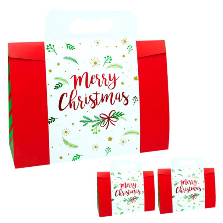 도나앤데코 크리스마스 선물 포장상자 3p + 종이핸들 3p 세트 - 쌍투몰
