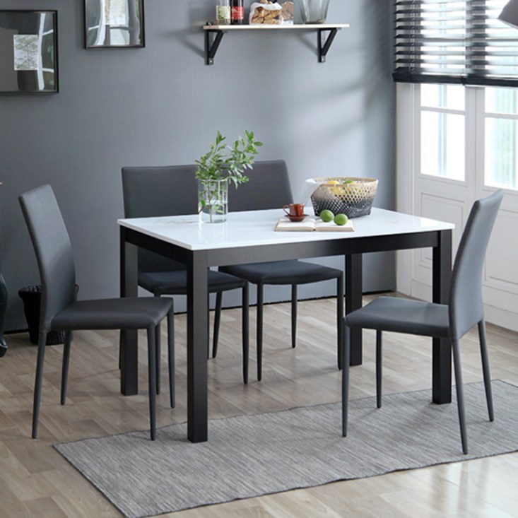 베스트리빙 캘빈 젠 원목 하이그로시 4인용 식탁 테이블 세트/의자4개 2colors, 웬지화이트