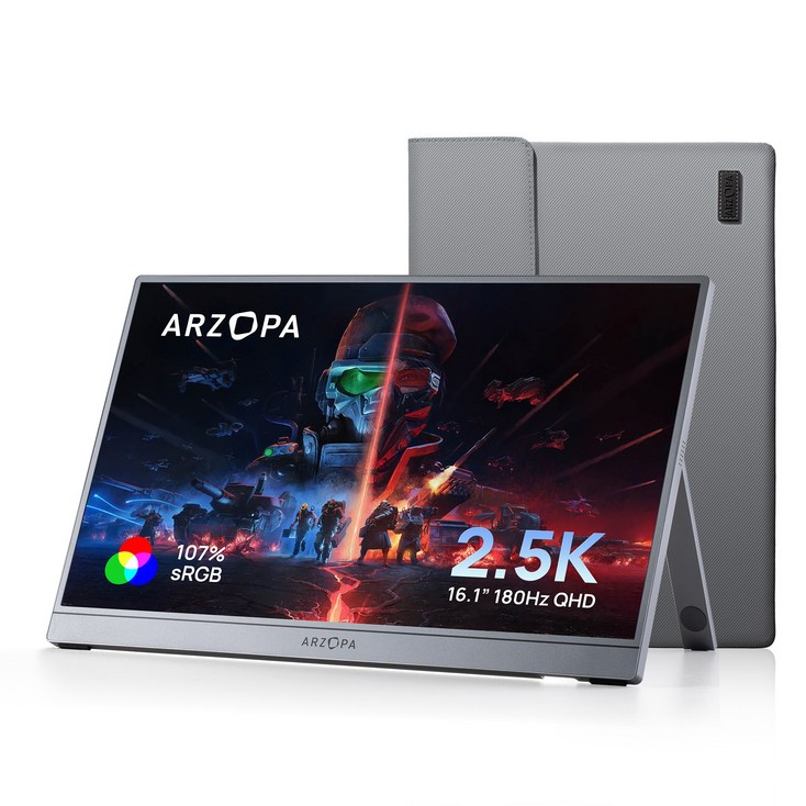 ARZOPA 아르조파 16.1인치 180Hz QHD 2.5K 100sRGB IPS 휴대용 게이밍 모니터 노트북 맥북 PS5 스위치용, Z3FC, 40.92cm