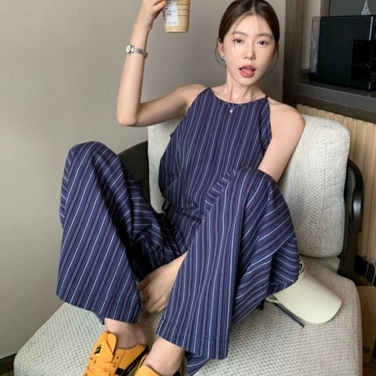 Bahn,2컬러 허니 민소매 스트라이프 투피스