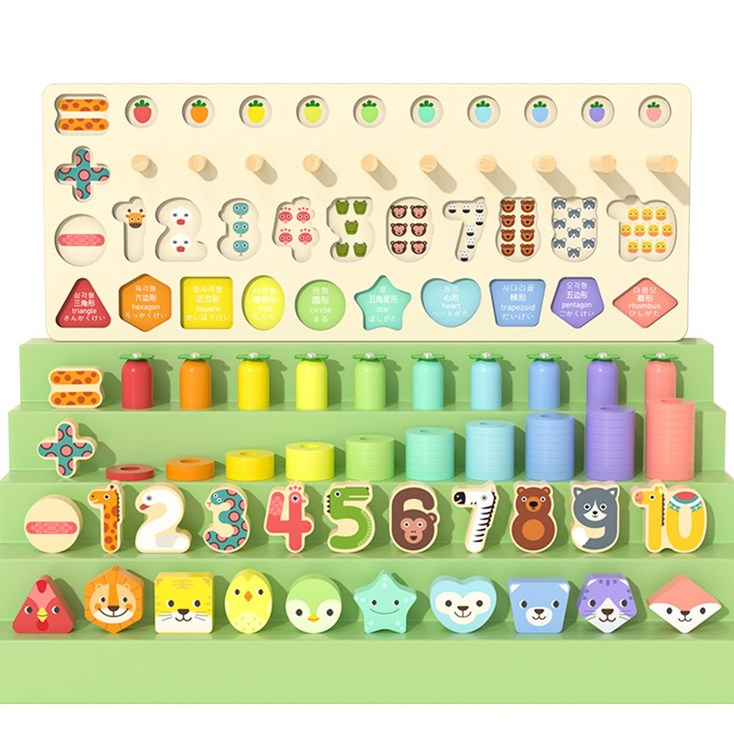 고려베이비 5IN1 숫자 원목 퍼즐 소근육 발달 놀이 장난감 아기 유아 교구, 1세트 - 투데이밈