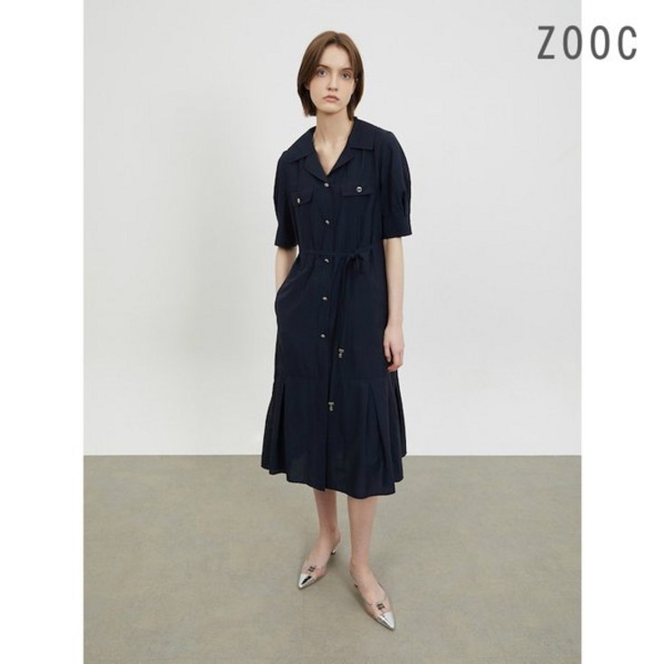 백화점 정품 ZOOC 원피스 플랩 포켓 핀턱 벨티드 DNZ242MSE044