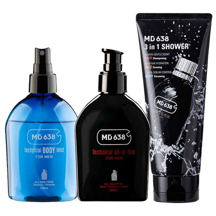 MD638 남자 올인원 3종 세트 미백 주름개선 스킨로션 미스트 3in1 헤어 바디 클렌저 200mlx3, 3개, 200ml
