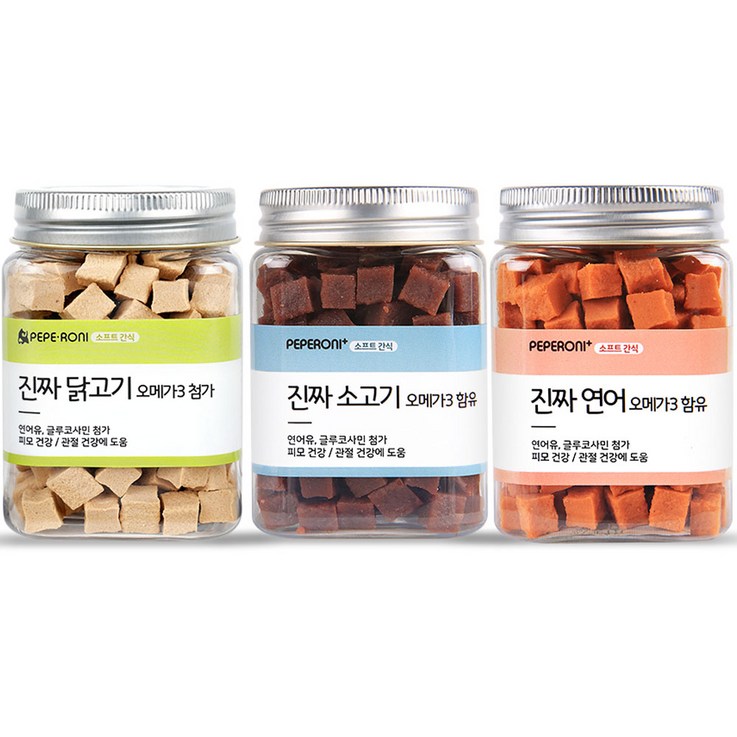 페페로니 강아지 진짜 오메가3 간식 세트, 소고기 연어 닭고기, 180g, 1세트