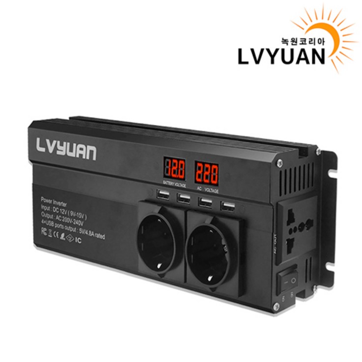 녹원 유사계단파 차량용 2000W 인버터 220V 60hz 한국형 KC인증