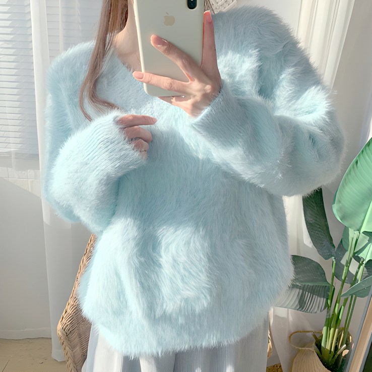 데일로엔 여성 앙고라 브이넥 러블리 긴팔니트티 데일로엔 여성 앙고라 브이넥 러블리 긴팔니트티