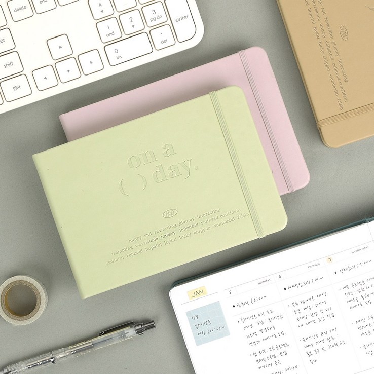 2025년 워너디스 온어데이 와이드 위클리 양장 다이어리 날짜형 만년형 일기장 업무용 회사 다이어리 플래너, 만년형 소프트그린