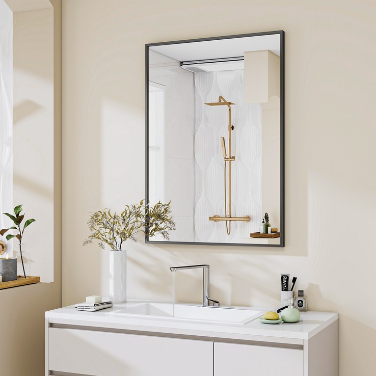 뷰티피크 벽걸이형 화장실거울 욕실거울 508×762, 블랙