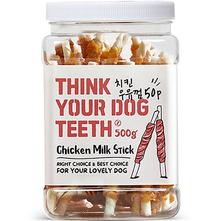 THINK YOUR DOG TEETH 우유껌 스틱 건조간식 42p 500g, 치킨맛, 1개 20230409