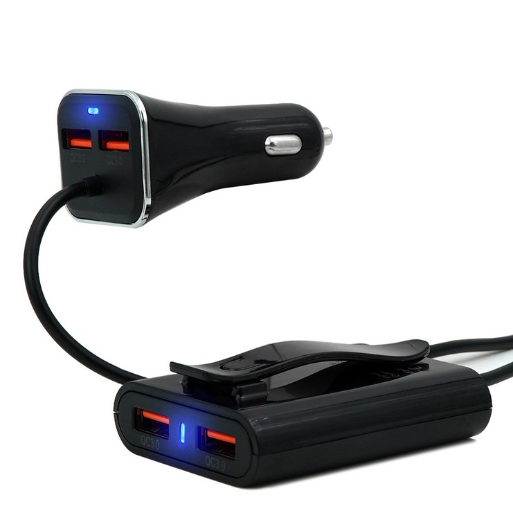 삼에스 ACEPEED USB 고속 충전기 앞뒷좌석 QC3.0 시거잭 4구, 블랙, B55