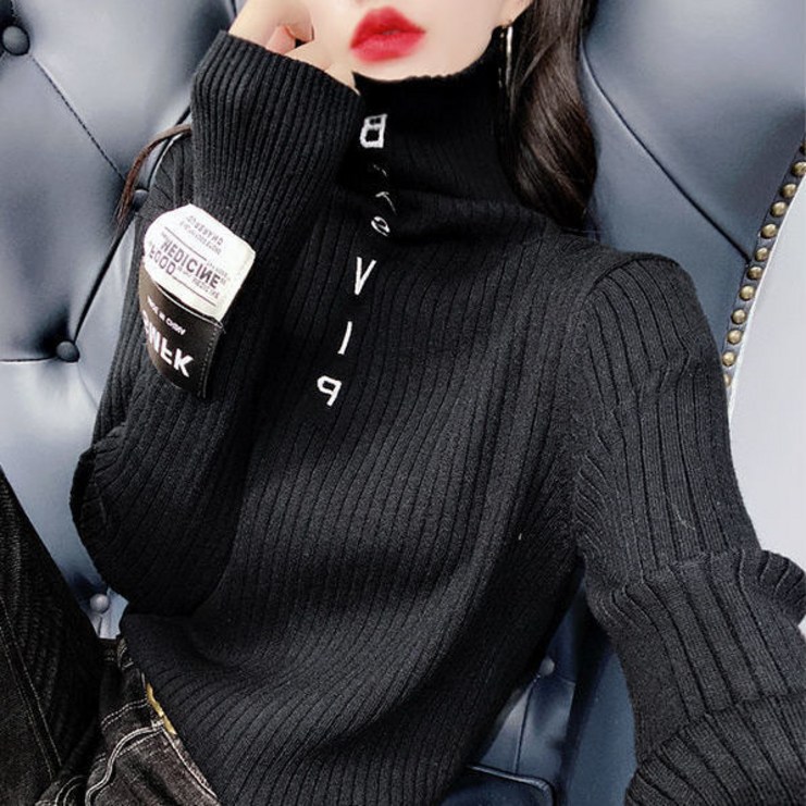 가을겨울 새로운 여성 골프 의류 여성 골프 재킷 패션 편지 자카드 니트 바닥 셔츠 여성용 외국 스타일 내부 거북이 목 스웨터