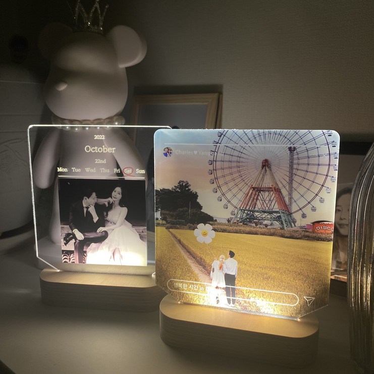 신혼집선물 LED 주문제작 사진 드로잉 아크릴 무드등[집들이 기념일 커플 친구 선물], 디자인형