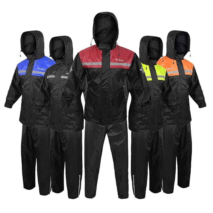 AAlpha Cycle Gear 레인 슈트 남성 및 여성용 자켓 바지 기어 반사 레인슈트 방수 (블루, XL)