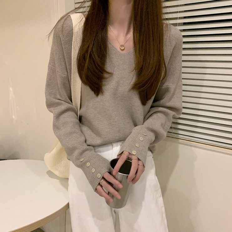 예쁨시전 봄가을 청순여리 브이넥 긴팔 니트 예쁨시전 봄가을 청순여리 브이넥 긴팔 니트